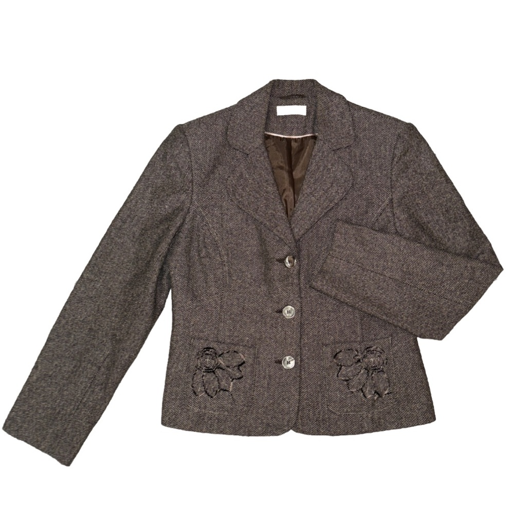 George Chevron Tweed Speckle Button Blazer Coat Jacket Business Career Vintage